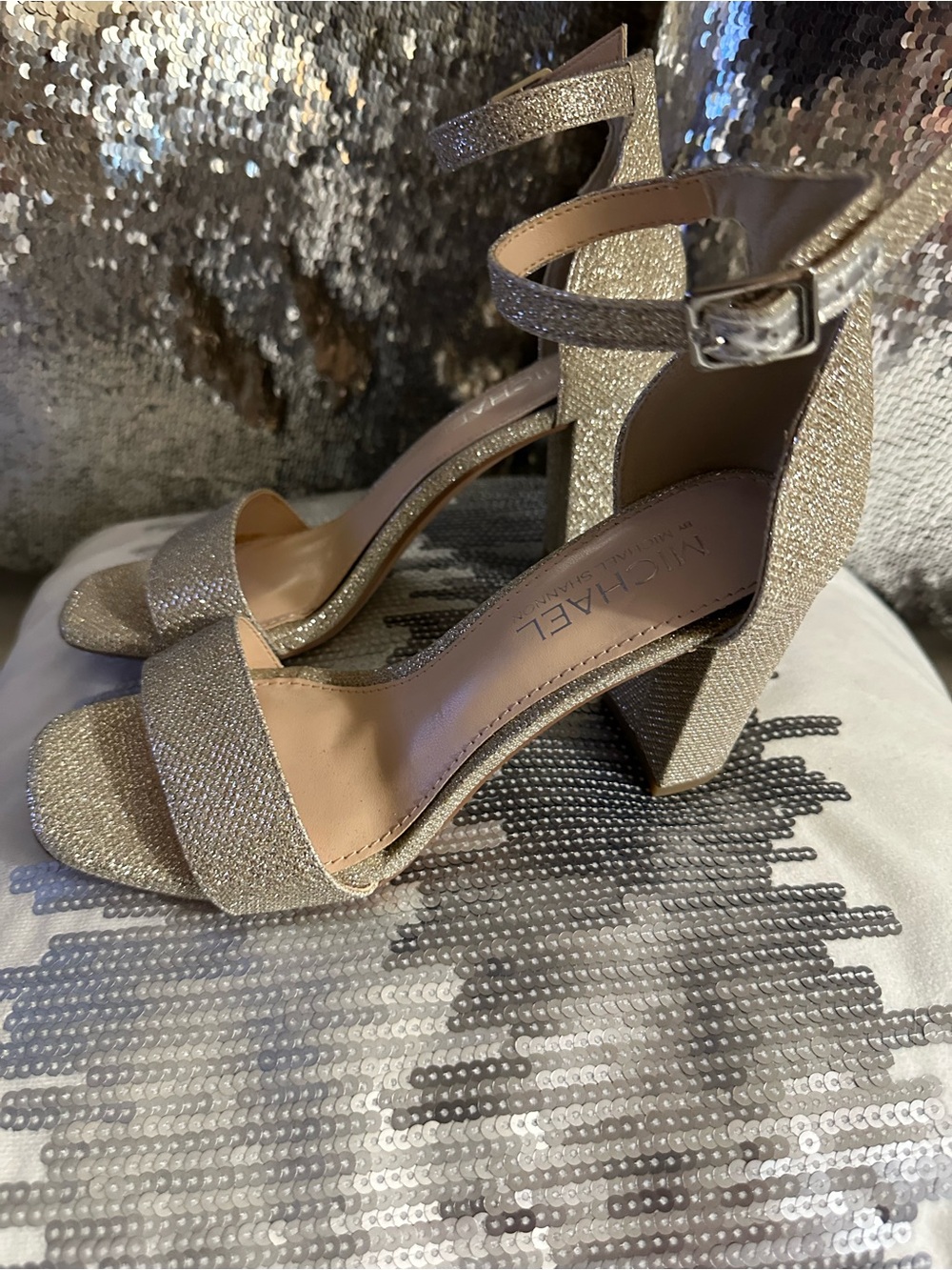 Michael Kors Champagne Glitter Block Heel Sandals